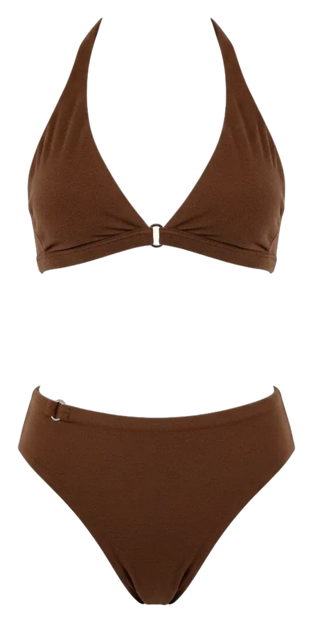 Conjunto café de bralette halter y panty